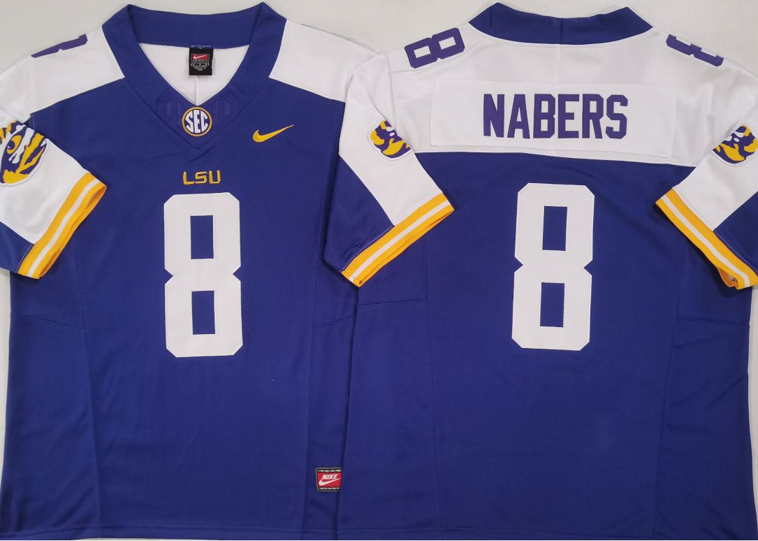 Men LSU Tigers #8 Nabers Purple Nike 2025 NCAA Jersey style 1->ncaa teams->NCAA Jersey